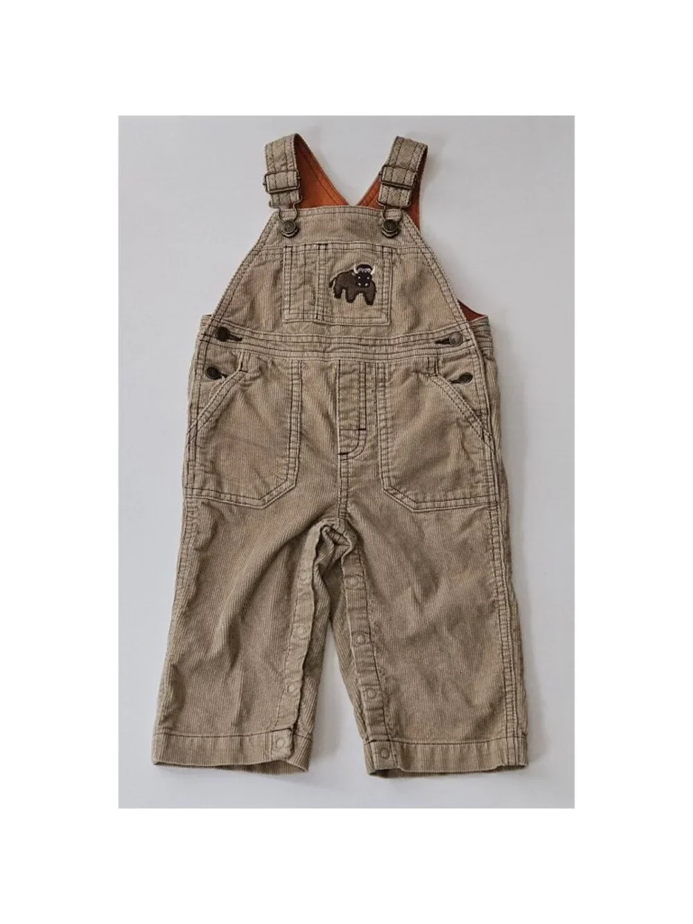 Gymboree Brown Corduroy Overalls Embroidered Cow Bull Baby 12-18 Months